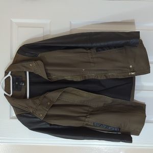H&M army green jacket with leather sleeves